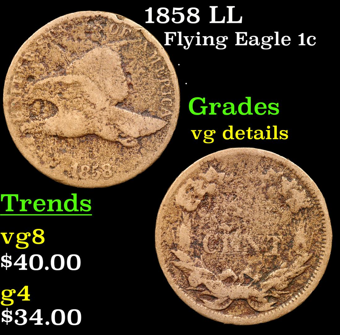 1858 LL Flying Eagle Cent 1c Grades vg details (1 of 3)