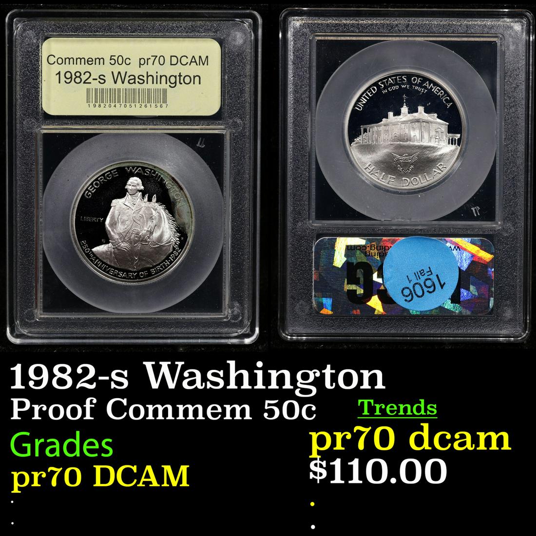 Proof 1982-s Washington Modern Commem Half Dollar 50c Graded GEM++ Proof Deep Cameo By USCG (1 of 3)