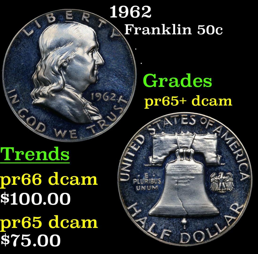 Proof 1962 Franklin Half Dollar 50c Grades GEM+ Proof Deep Cameo (1 of 5)