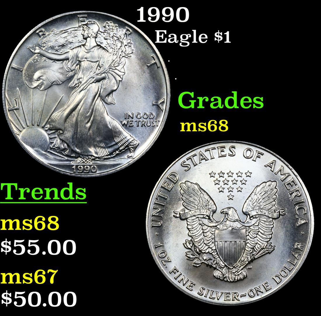 1990 Silver Eagle Dollar $1 Grades GEM+++ Unc (1 of 3)