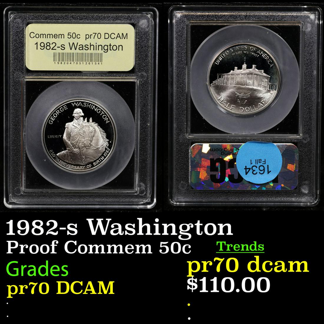 Proof 1982-s Washington Modern Commem Half Dollar 50c Graded GEM++ Proof Deep Cameo By USCG (1 of 3)