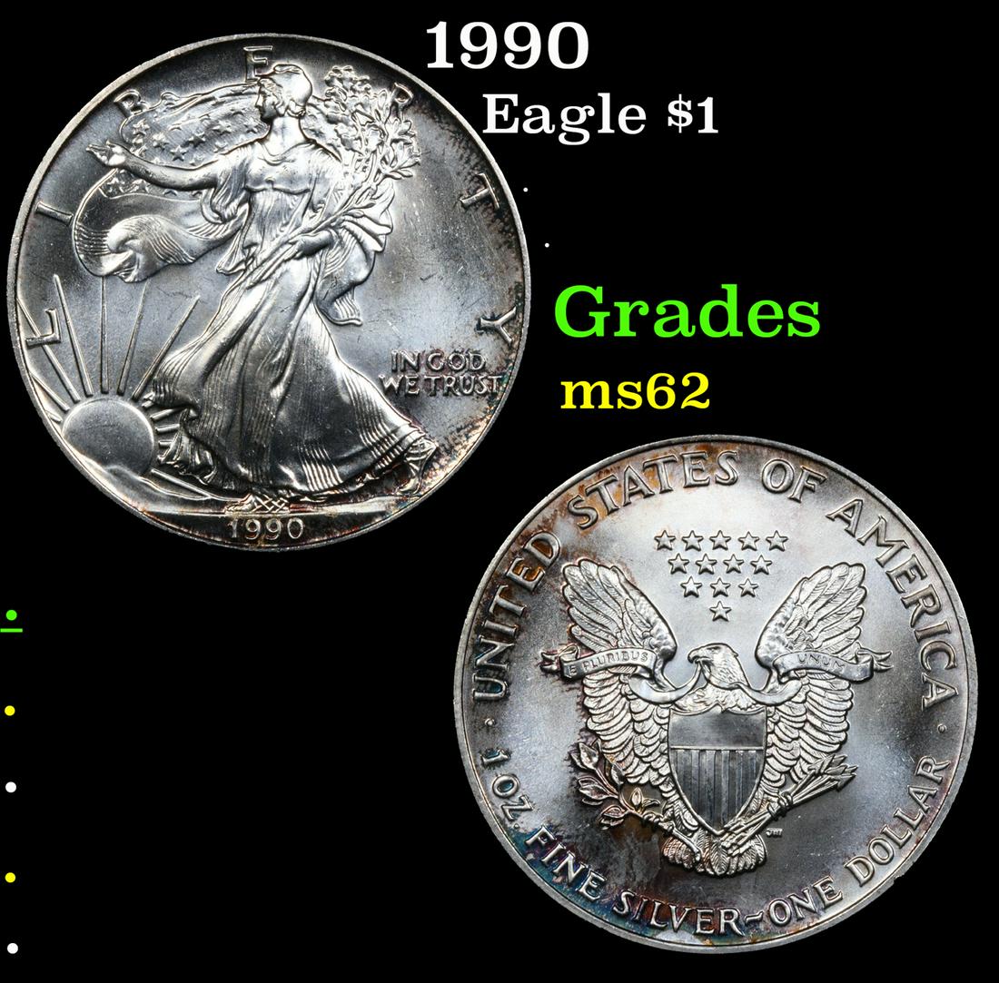 1990 Silver Eagle Dollar $1 Grades Select Unc (1 of 3)