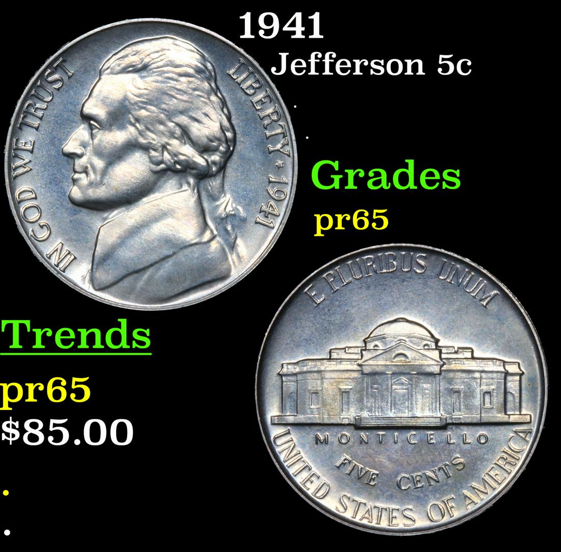 Proof 1941 Jefferson Nickel 5c Grades GEM Proof (1 of 3)
