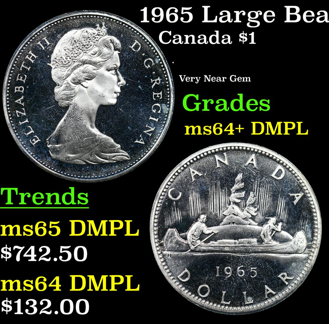 1965 Large Beads, Pointed 5 Canada Dollar $1 Grades Choice Unc+ DMPL (1 of 3)