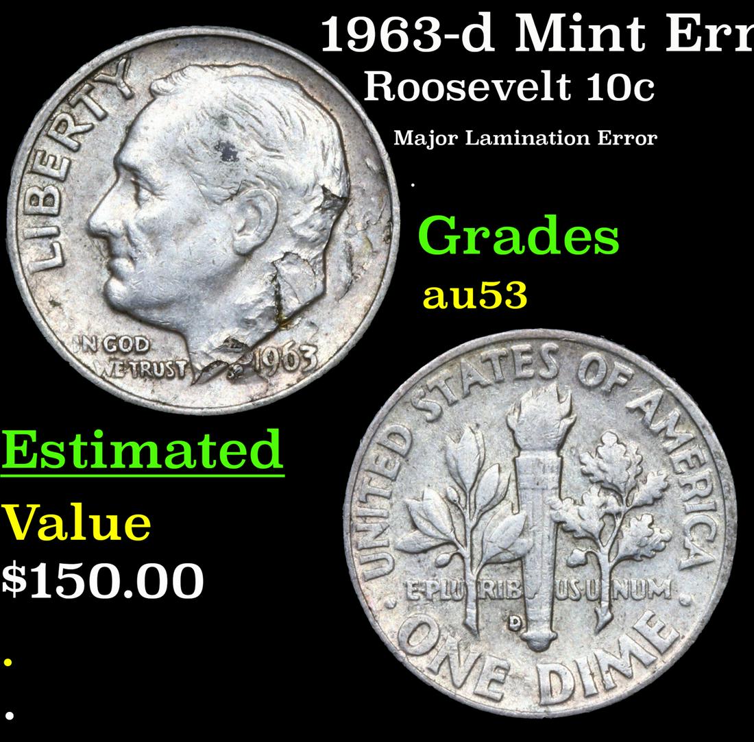 1963-d Roosevelt Dime Mint Error 10c Grades Select AU (1 of 3)