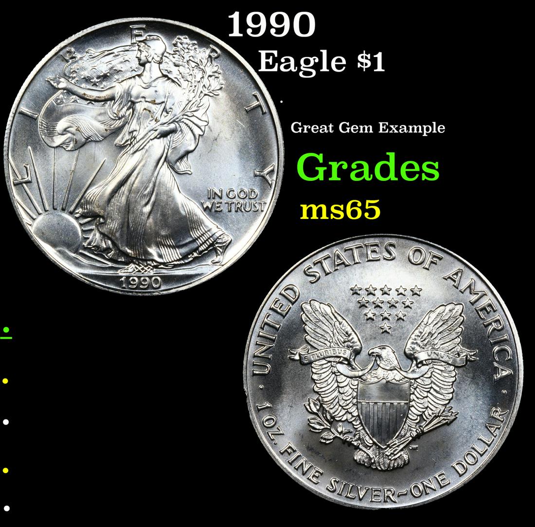 1990 Silver Eagle Dollar $1 Grades GEM Unc (1 of 3)