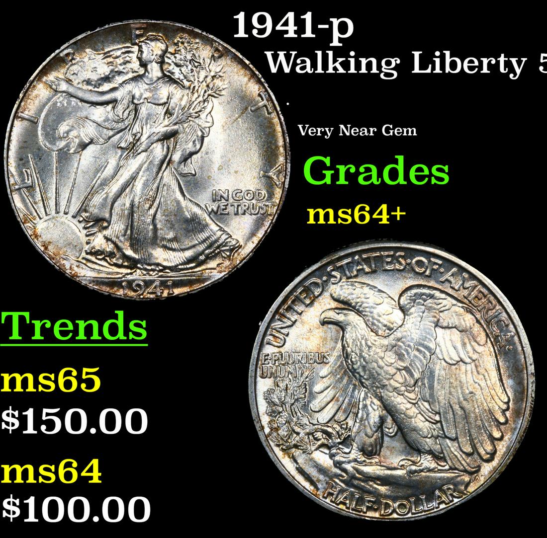1941-p Walking Liberty Half Dollar 50c Grades Choice+ Unc (1 of 3)