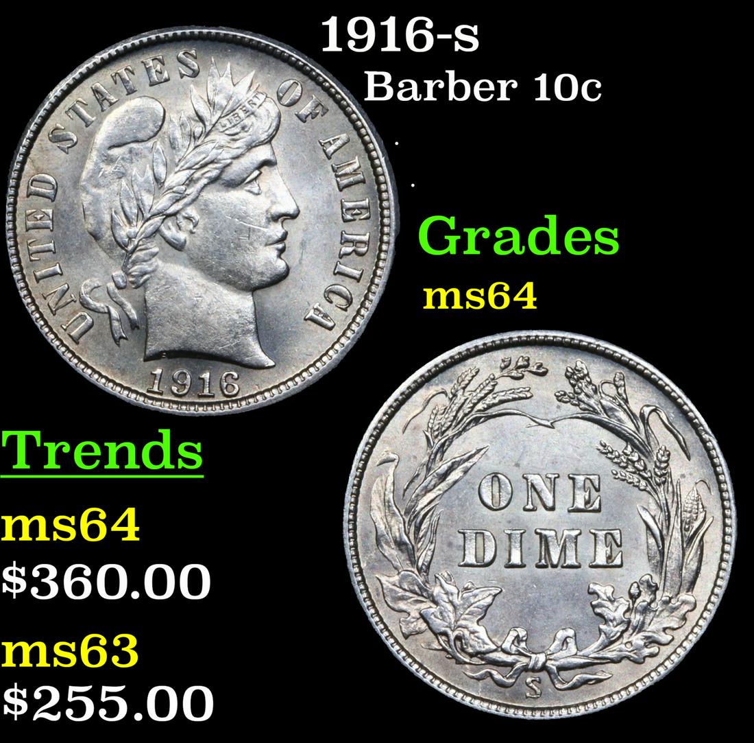 1916-s Barber Dime 10c Grades Choice Unc (1 of 3)
