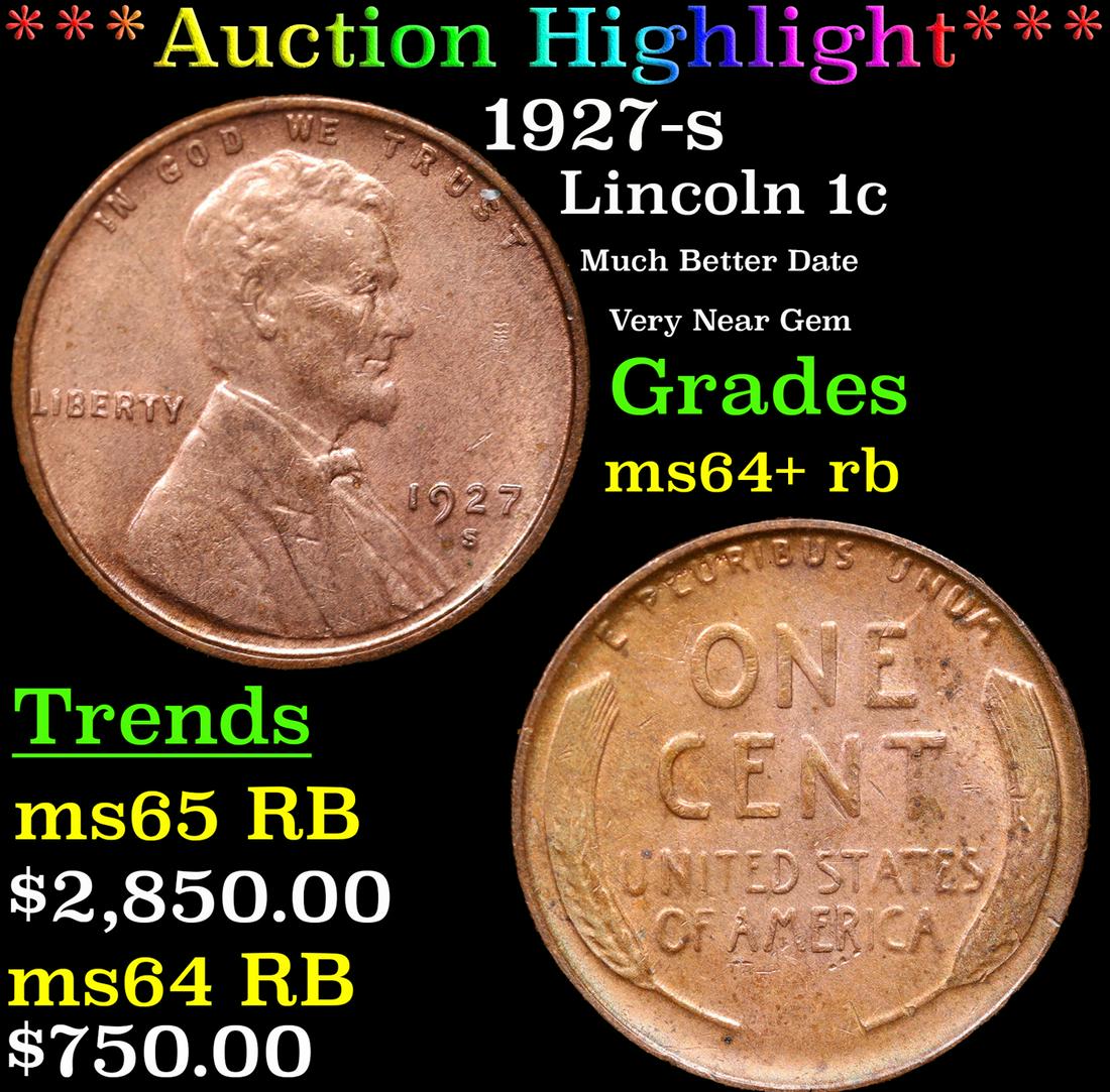 ***Auction Highlight*** 1927-s Lincoln Cent 1c Graded Choice+ Unc RB By USCG (fc) (1 of 3)