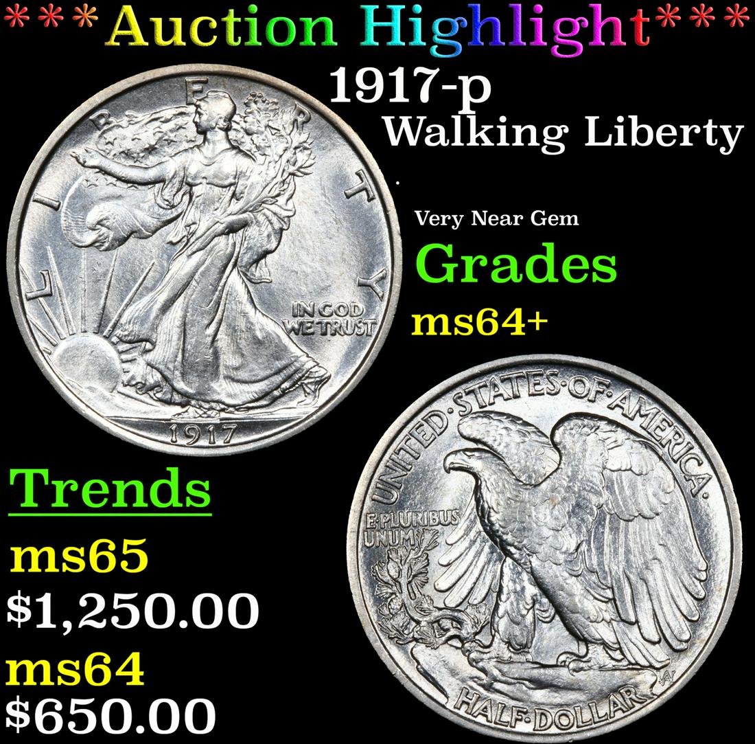 ***Auction Highlight*** 1917-p Walking Liberty Half Dollar 50c Graded ms64+ By SEGS (fc) (1 of 3)