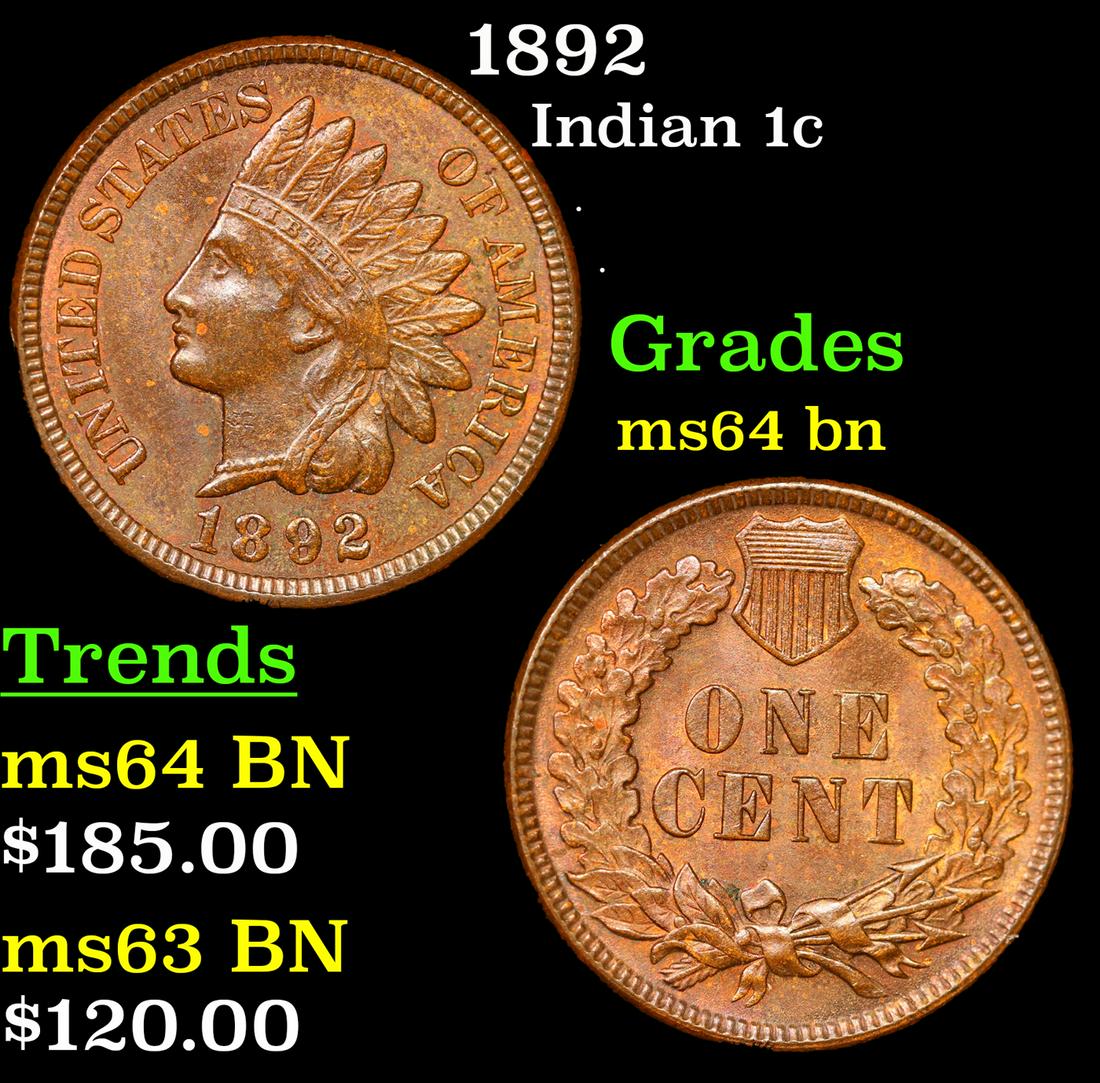 1892 Indian Cent 1c Grades Choice Unc BN (1 of 3)