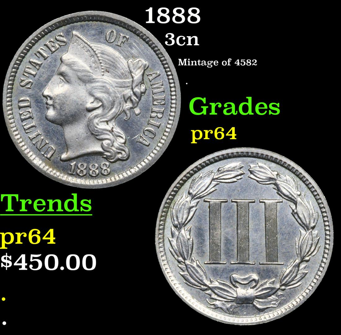 Proof 1888 Three Cent Copper Nickel 3cn Graded pr64 By SEGS (1 of 3)