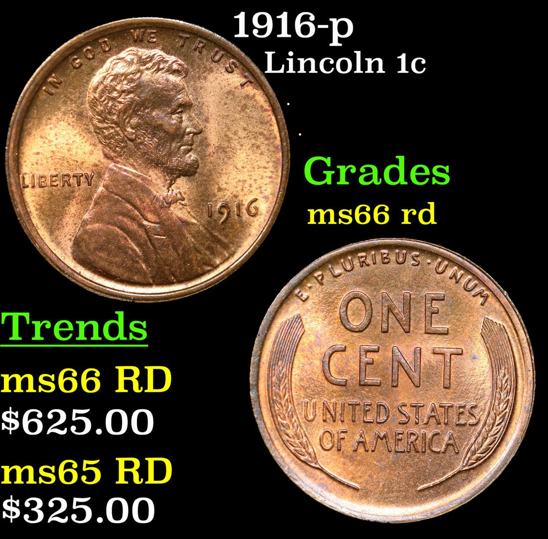 1916-p Lincoln Cent 1c Grades GEM+ Unc RD (1 of 3)