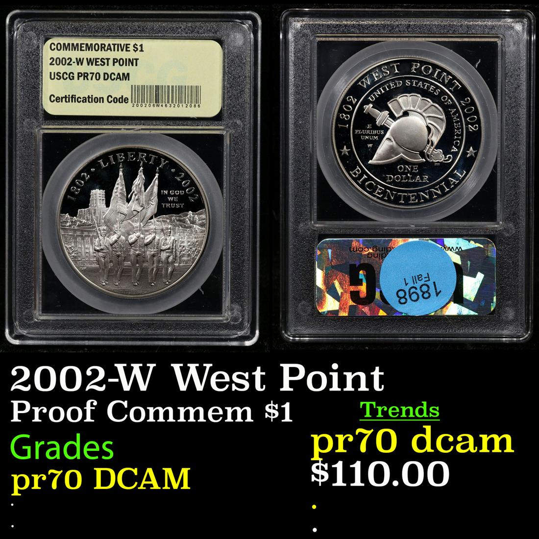 Proof 2002-W West Point Modern Commem Dollar $1 Graded GEM++ Proof Deep Cameo By USCG (1 of 3)