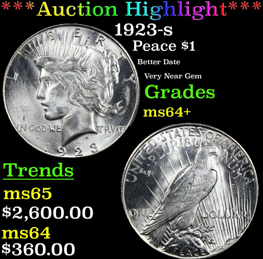 ***Auction Highlight*** 1923-s Peace Dollar $1 Graded ms64+ By SEGS (fc) (1 of 3)