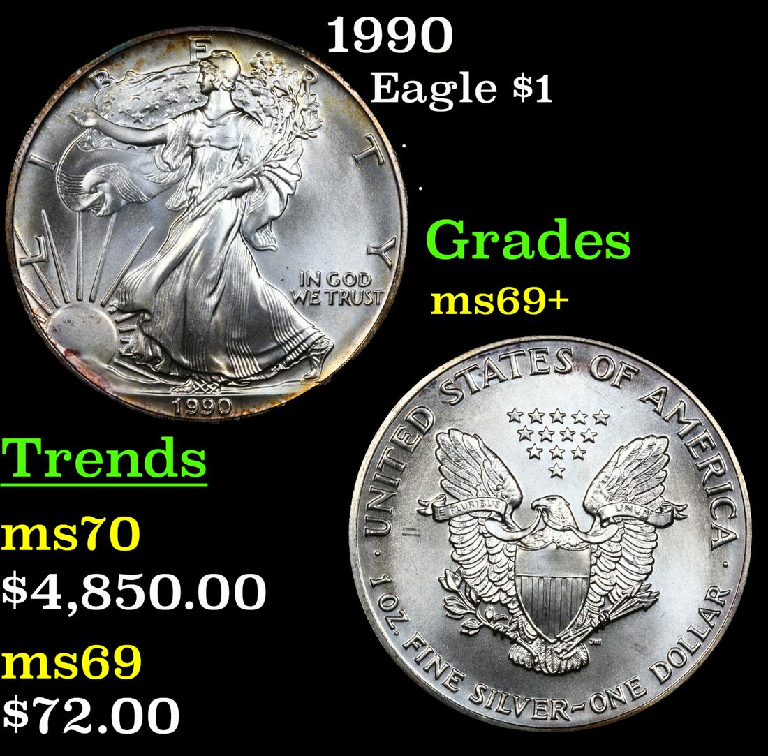 1990 Silver Eagle Dollar $1 Graded ms69+ By SEGS (1 of 3)