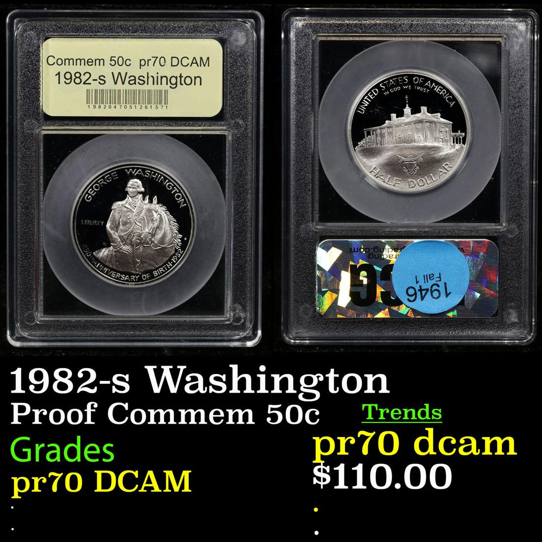 Proof 1982-s Washington Modern Commem Half Dollar 50c Graded GEM++ Proof Deep Cameo By USCG (1 of 3)