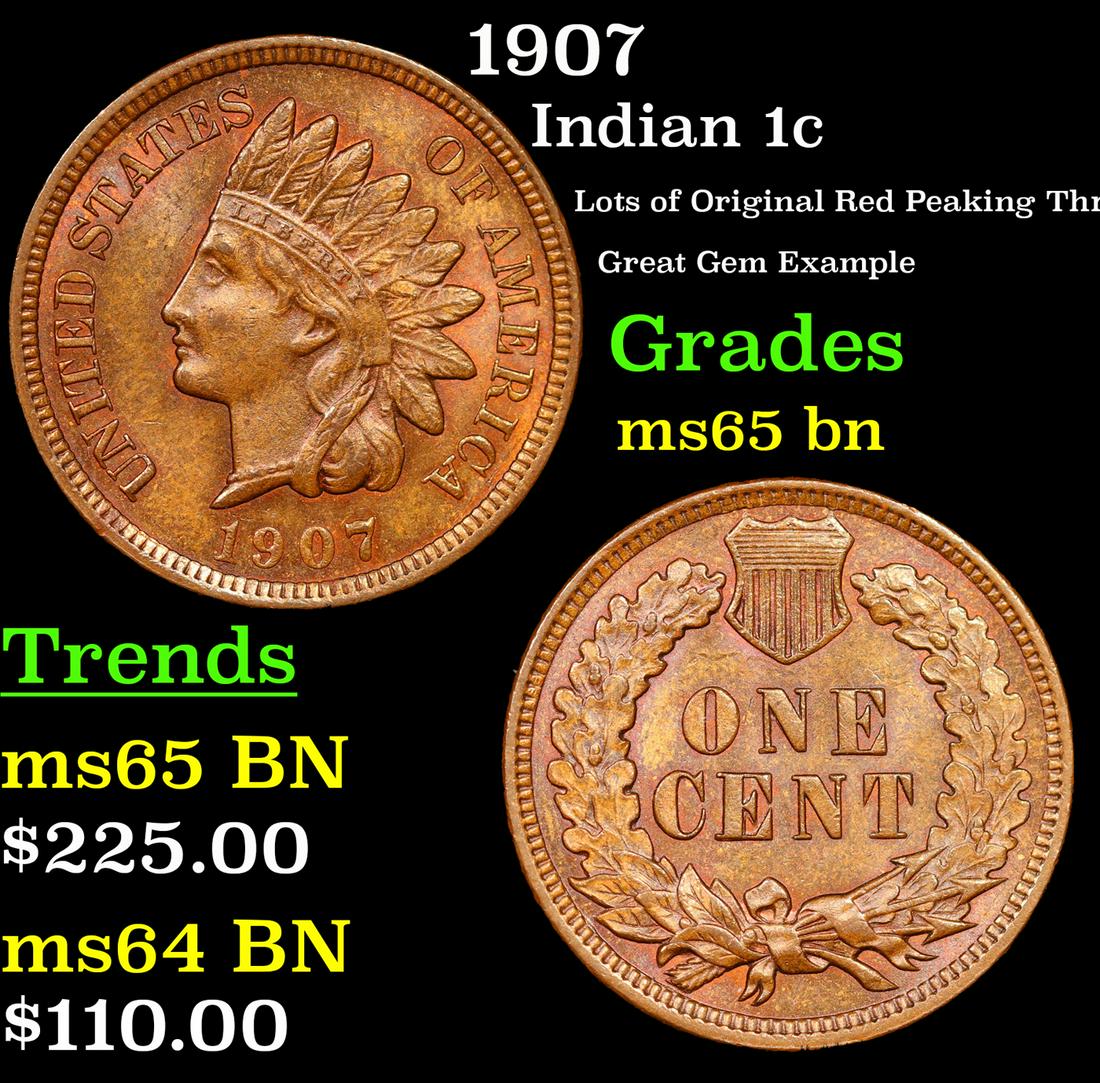 1907 Indian Cent 1c Grades GEM Unc BN (1 of 3)