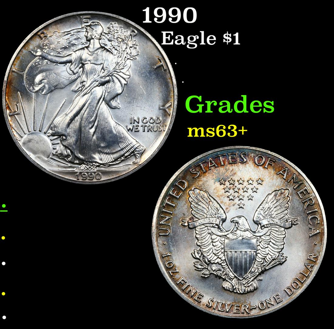 1990 Silver Eagle Dollar $1 Grades Select+ Unc (1 of 3)