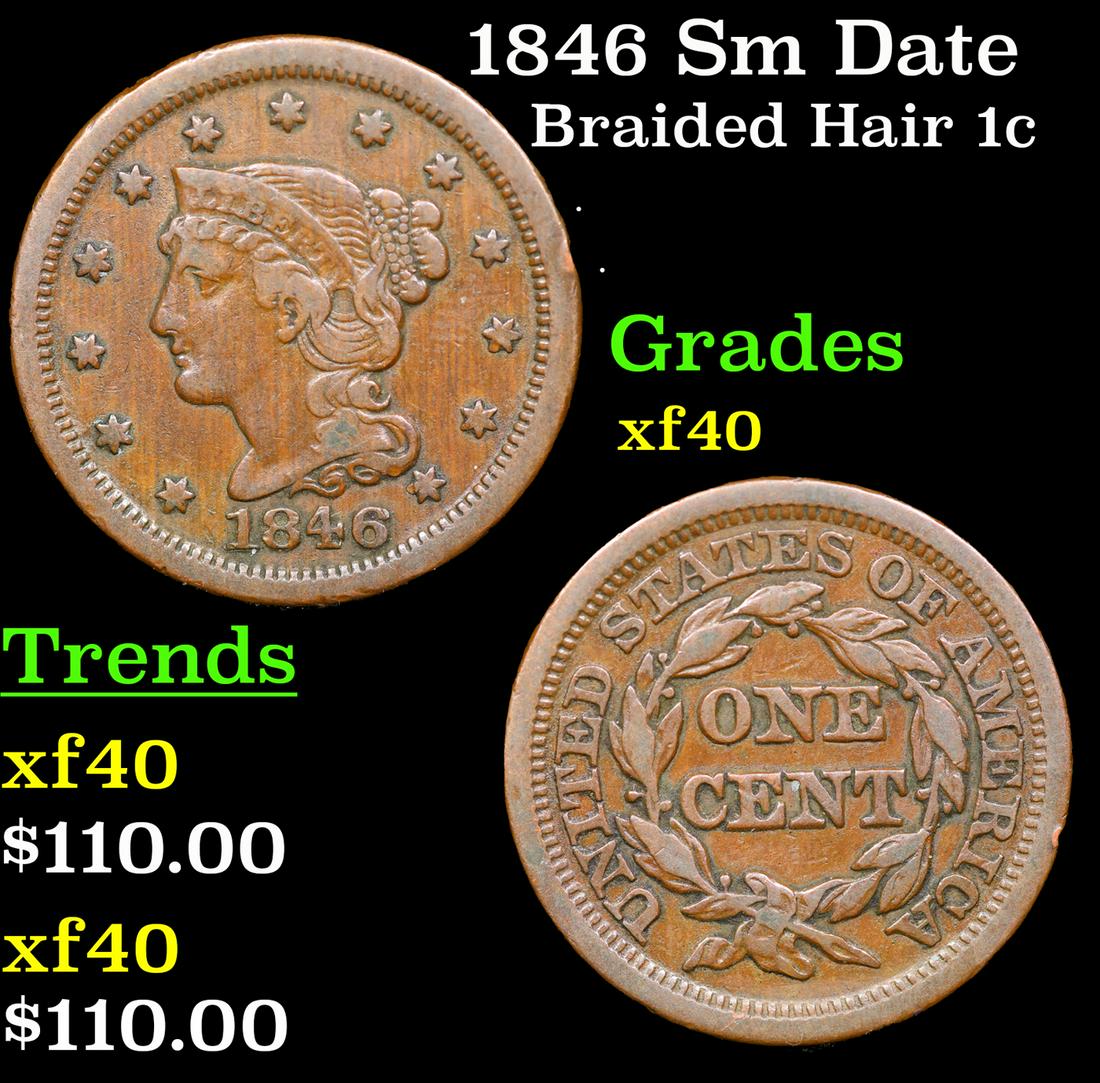 1846 Sm Date Braided Hair Large Cent 1c Grades xf (1 of 3)