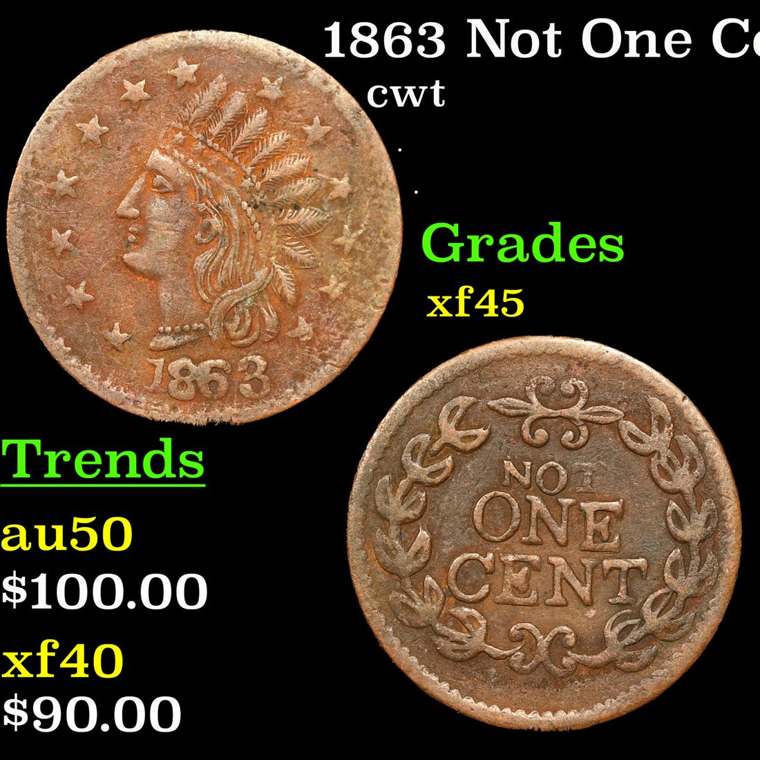 1863 Not One Cent Civil War Token Fr-59/385a 1c Grades xf+ (1 of 3)