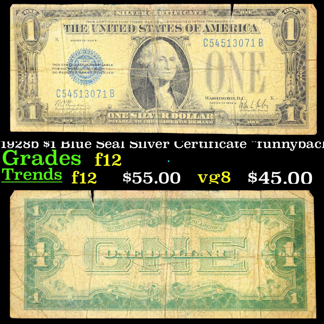 1928b $1 Blue Seal Silver Certificate "funnyback" Grades f, fine (1 of 3)