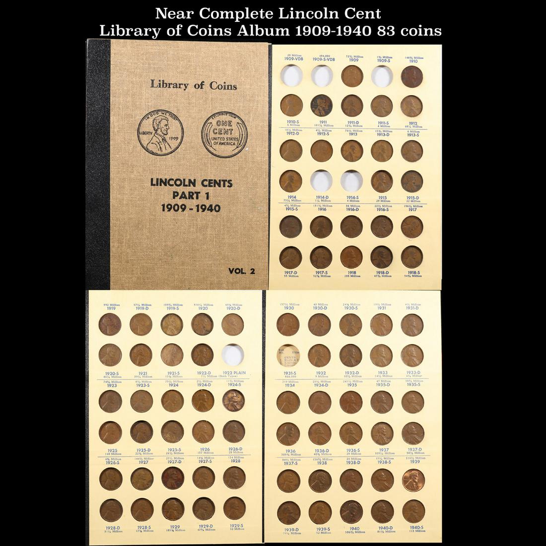Near Complete Lincoln Cent Library of Coins Album Book 1909-1940 83 coins (1 of 5)