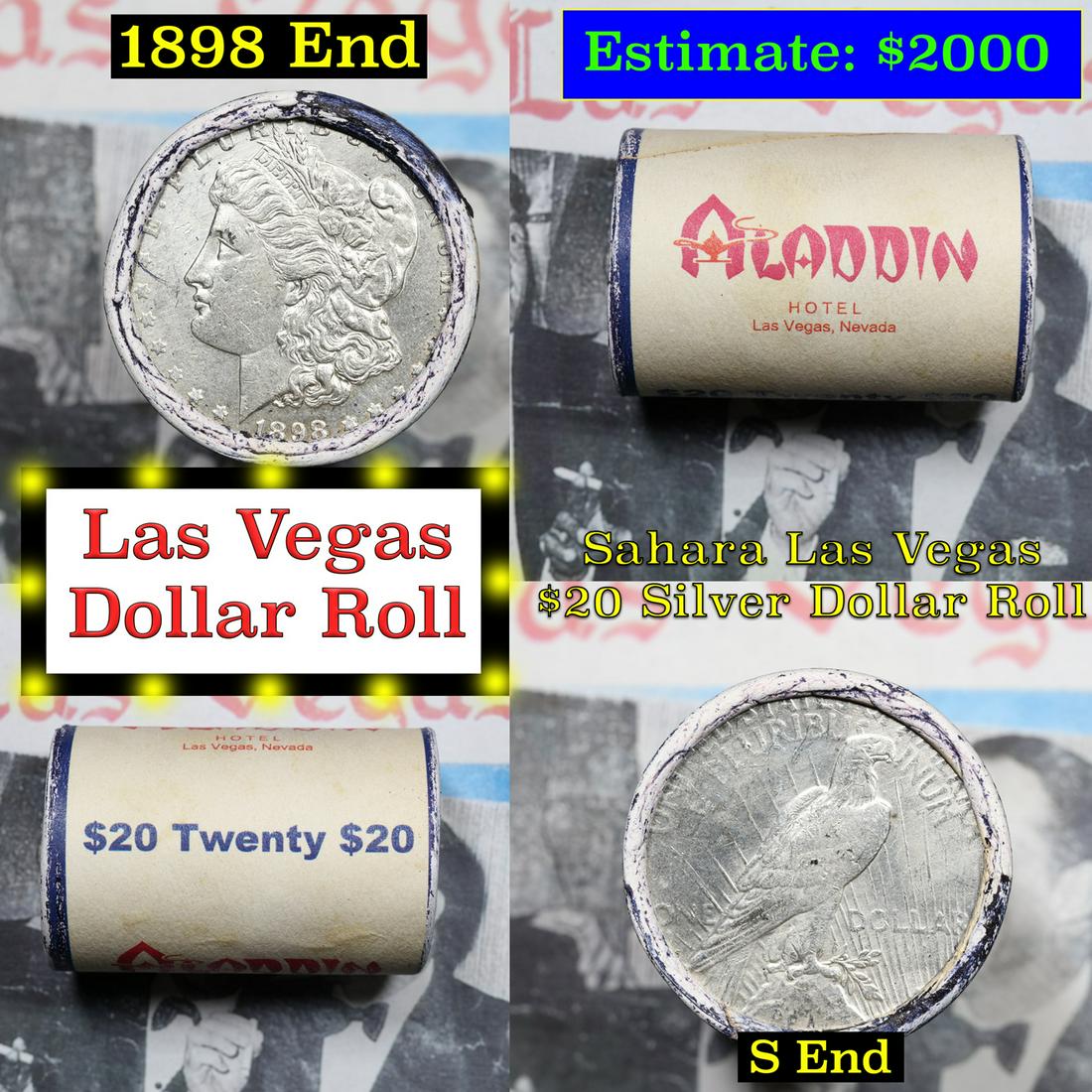 ***Auction Highlight*** Full Morgan/Peace Casino Las Vegas Aladdin silver $1 roll $20, 1898 & S end (1 of 5)
