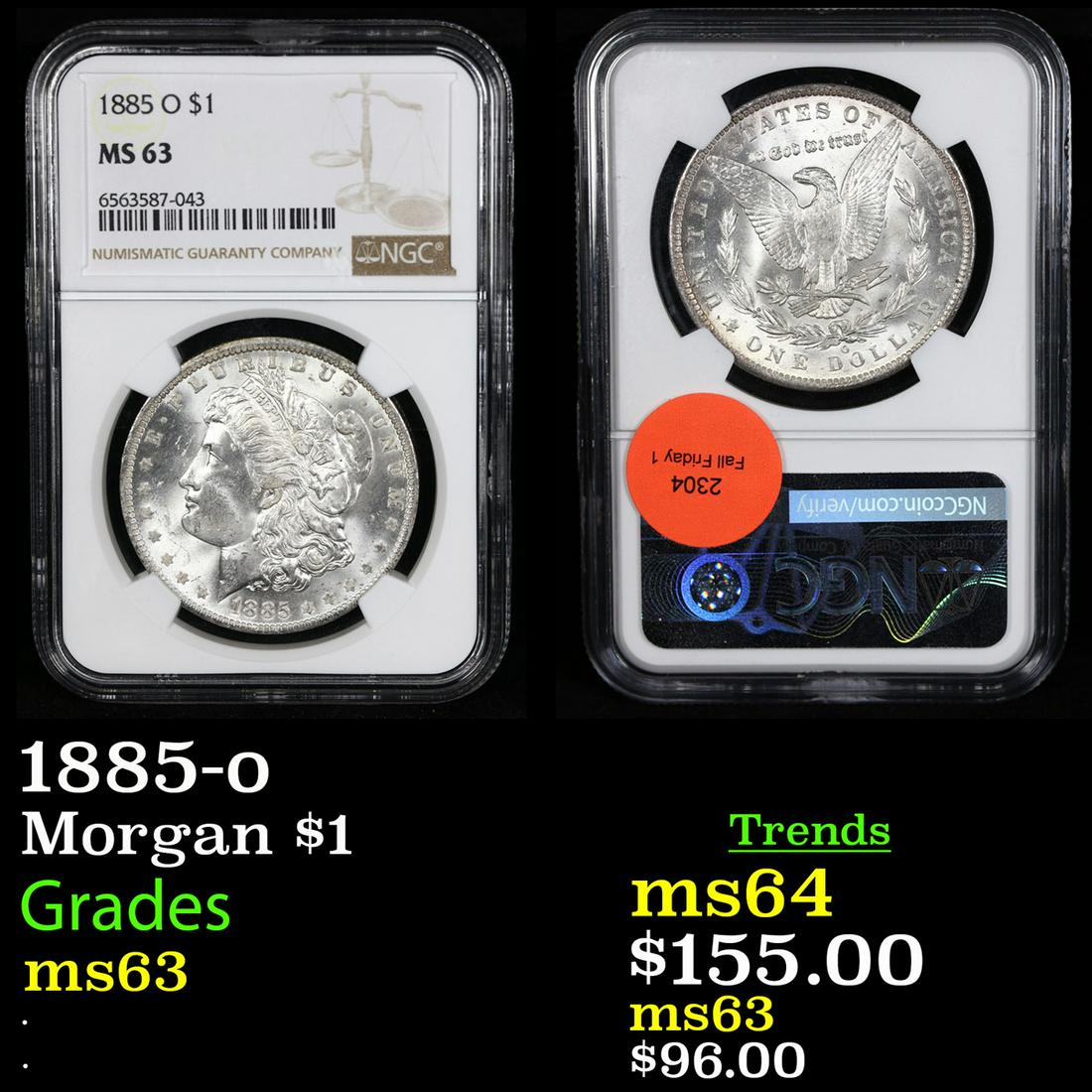 NGC 1885-o Morgan Dollar $1 Graded ms63 By NGC (1 of 3)