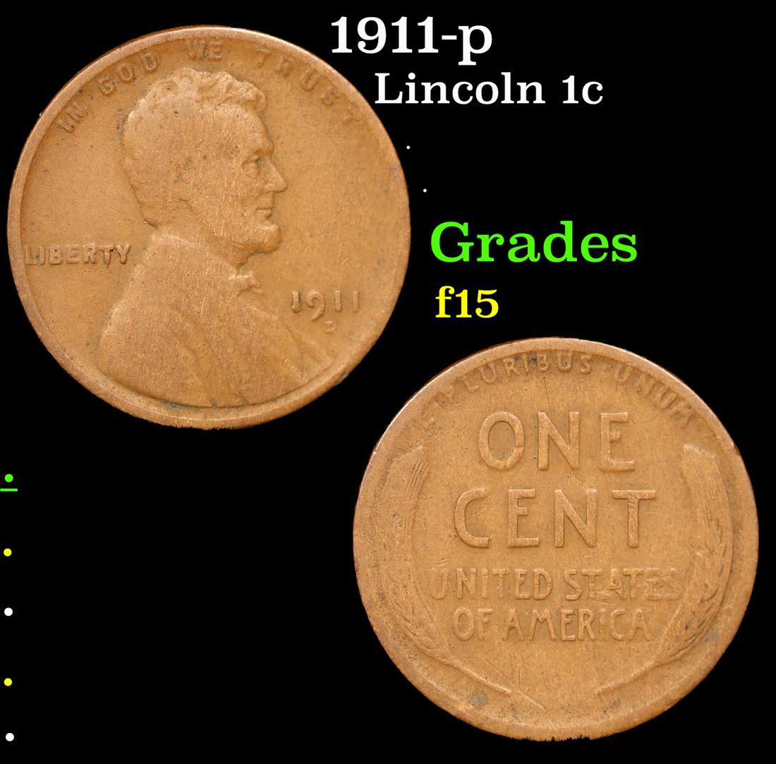 1911-d Lincoln Cent 1c Grades f+ (1 of 3)