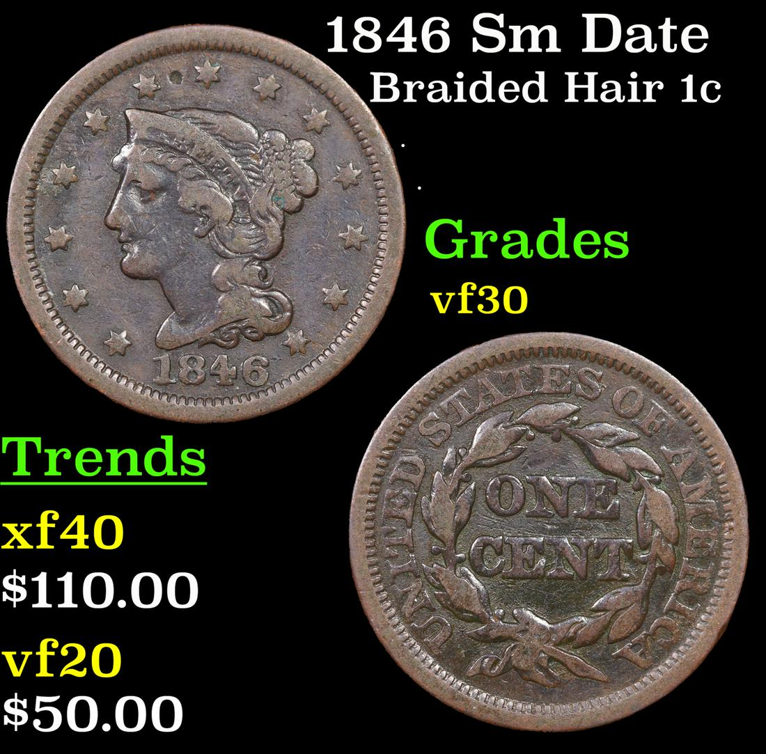 1846 Sm Date Braided Hair Large Cent 1c Grades vf++ (1 of 3)