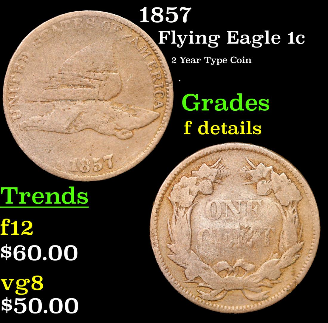 1857 Flying Eagle Cent 1c Grades f details (1 of 3)