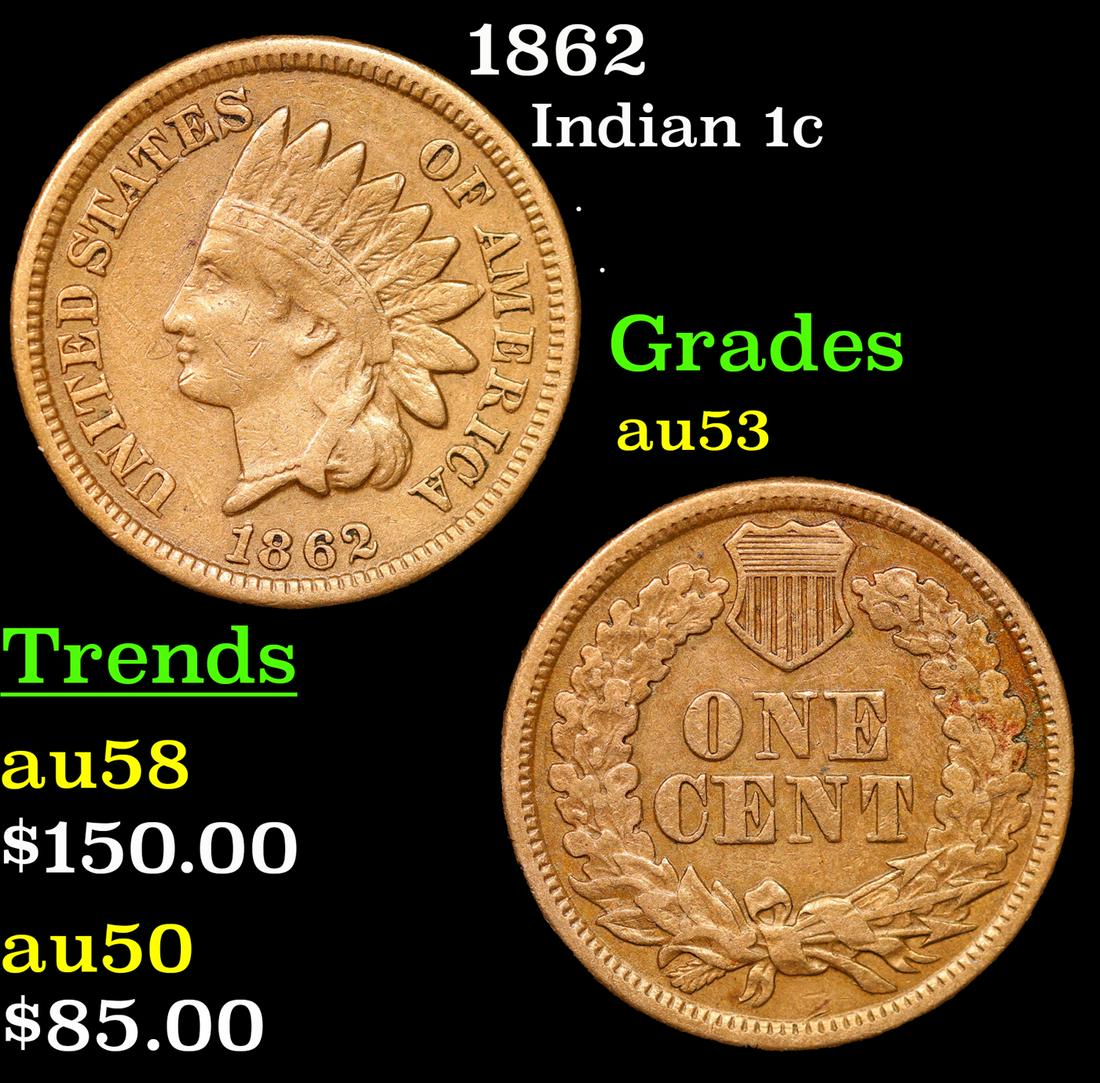 1862 Indian Cent 1c Grades Select AU (1 of 3)
