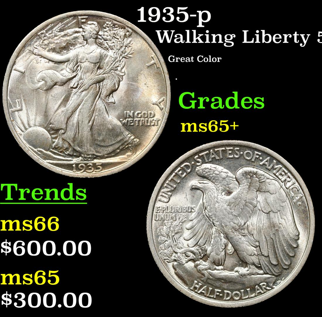 1935-p Walking Liberty Half Dollar 50c Grades GEM+ Unc (1 of 3)