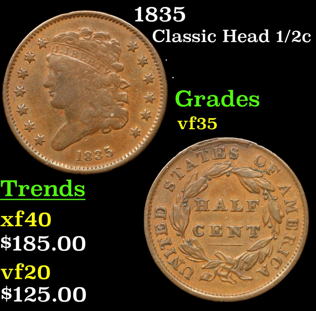 1835 Classic Head half cent 1/2c Grades vf++ (1 of 3)