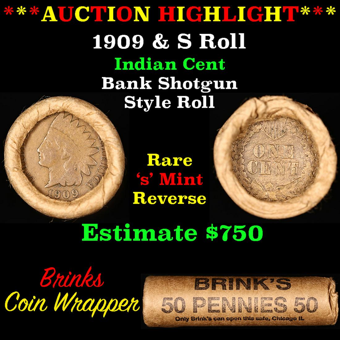 ***Auction Highlight*** Indian cent 1c orig roll, 1909 end S other end (fc) (1 of 4)