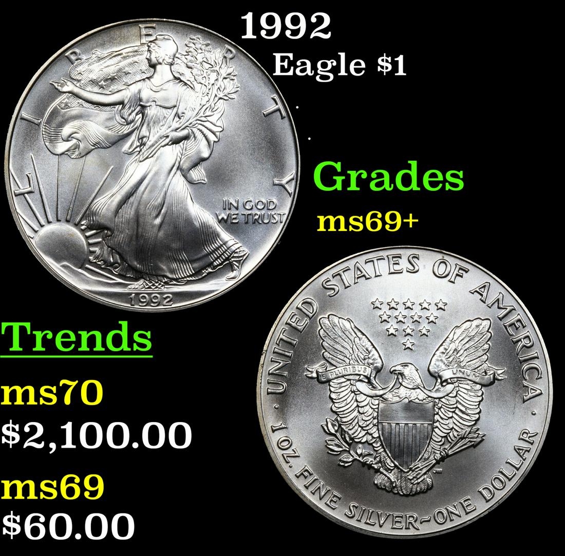 1992 Silver Eagle Dollar $1 Graded ms69+ By SEGS (1 of 5)