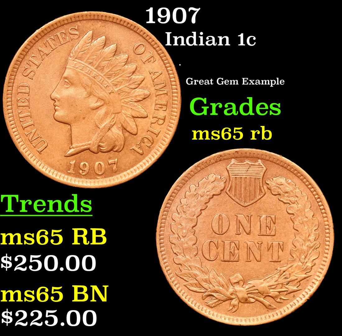 1907 Indian Cent 1c Grades GEM Unc RB (1 of 3)