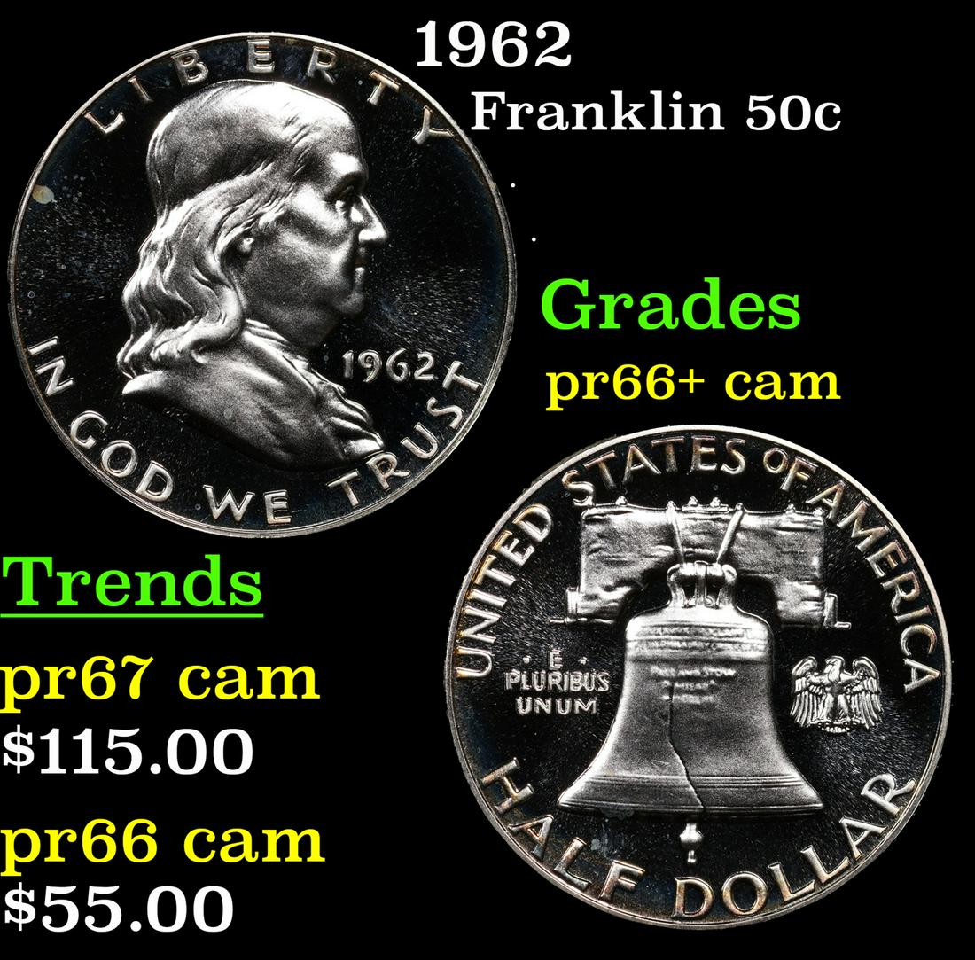 Proof 1962 Franklin Half Dollar 50c Grades GEM++ Proof Cameo (1 of 3)
