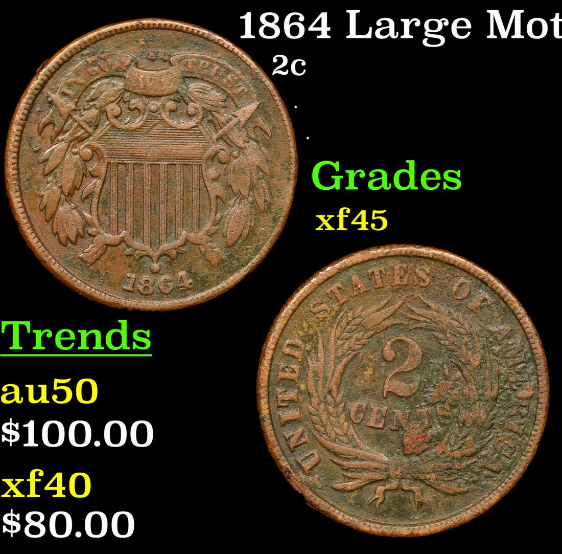 1864 Large Motto Two Cent Piece 2c Grades xf+ (1 of 3)