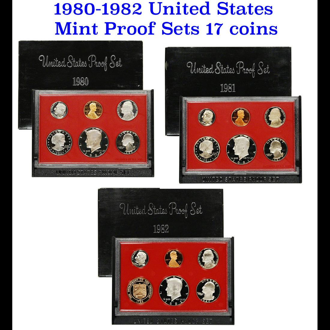 Group of 3 United States Mint Proof Sets 1980-1982 17 coins (1 of 4)