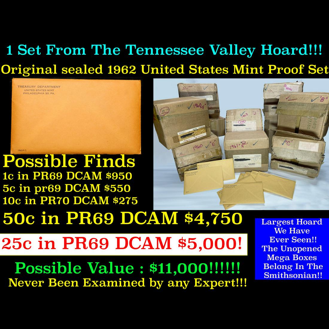 Original sealed 1962 United States Mint Proof Set Tennessee Valley Hoard (1 of 18)