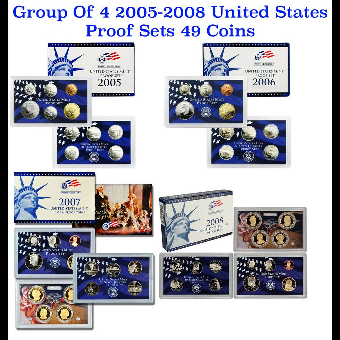 Group Of 4 2005-2008 United States Proof Sets 49 Coins (1 of 5)