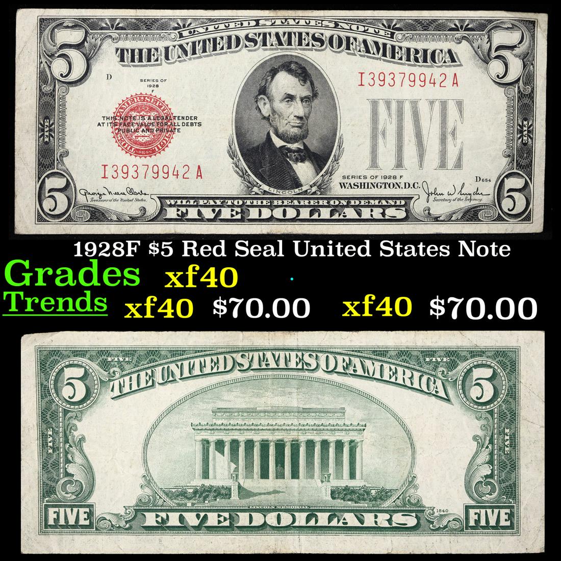 1928F $5 Red Seal United States Note Grades xf (1 of 3)