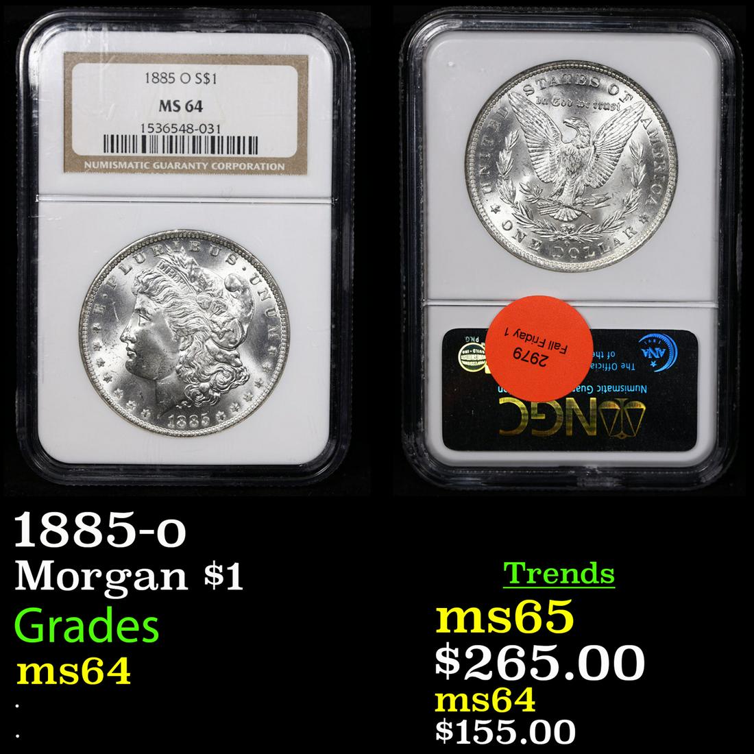 NGC 1885-o Morgan Dollar $1 Graded ms64 By NGC (1 of 3)