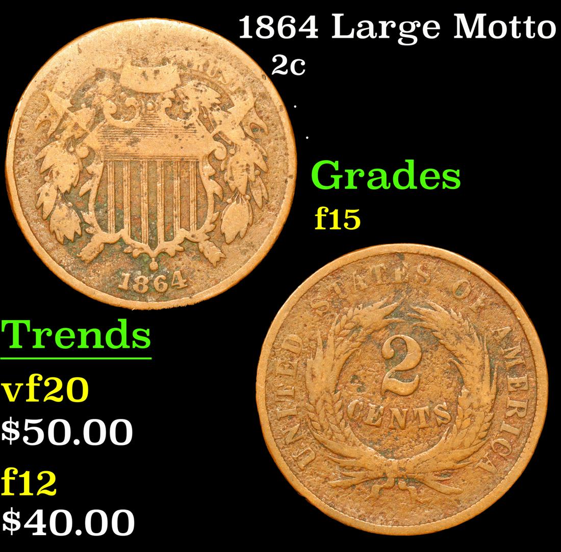 1864 Large Motto Two Cent Piece 2c Grades f+ (1 of 3)