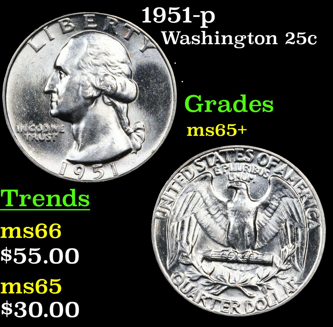 1951-p Washington Quarter 25c Grades GEM+ Unc (1 of 3)