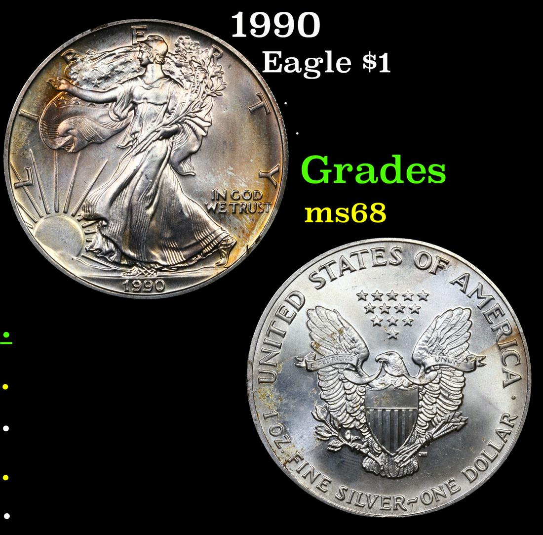 1990 Silver Eagle Dollar $1 Grades GEM+++ Unc (1 of 3)