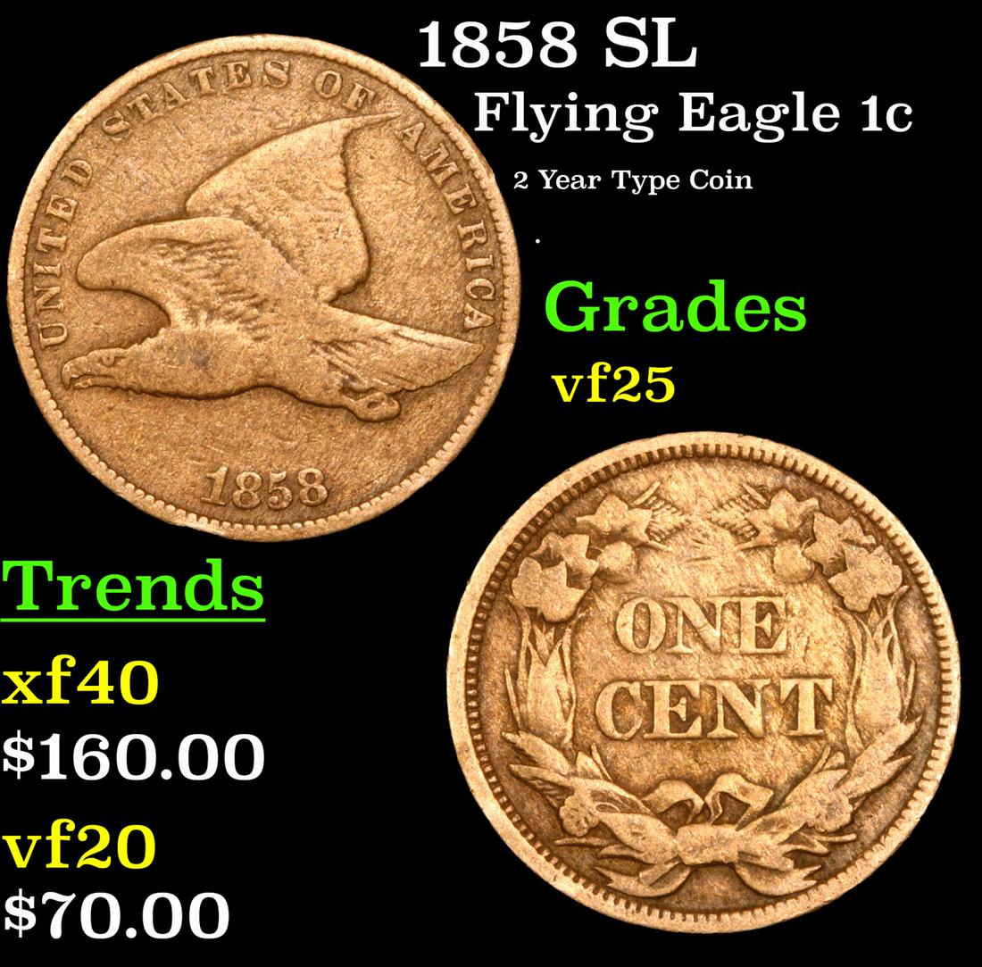 1858 SL Flying Eagle Cent 1c Grades vf+ (1 of 3)