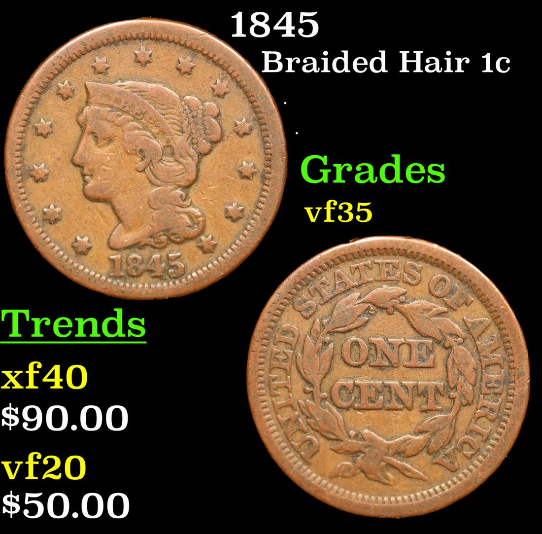1845 Braided Hair Large Cent 1c Grades vf++ (1 of 3)